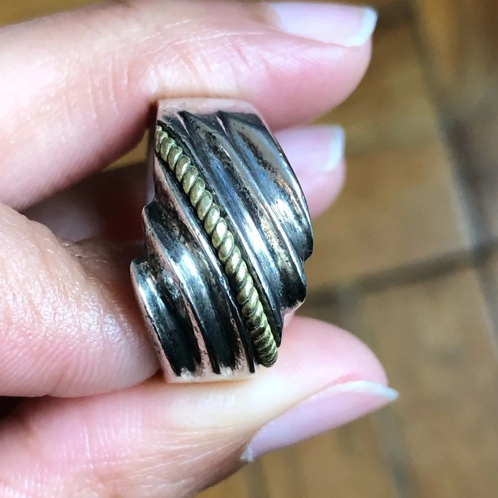 Sterling Silver Statement Ring With Gold - image 3